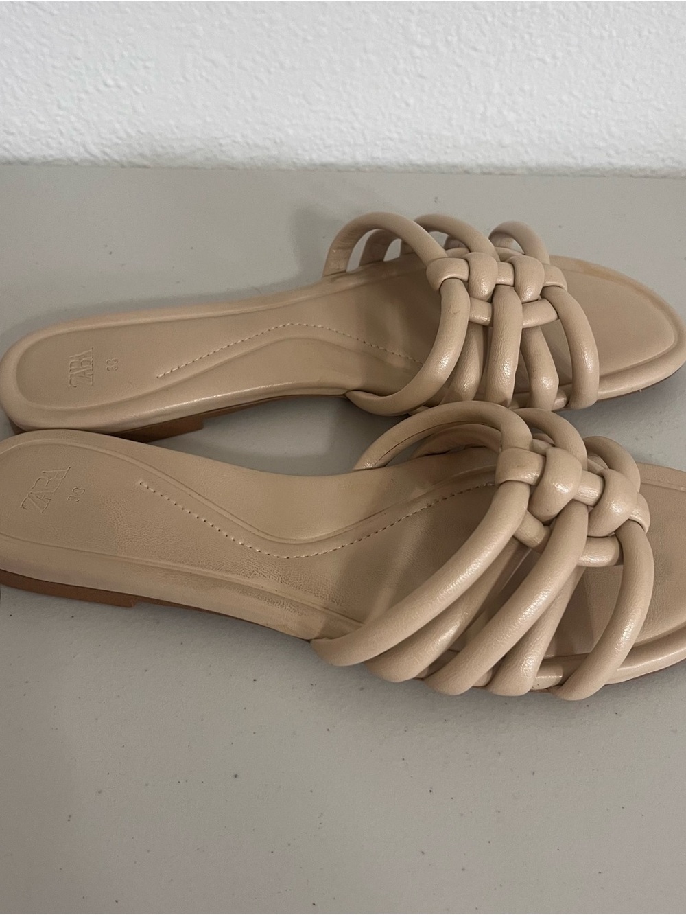 Zara Neutral Braided Tube Strap Slide Sandals - Light Beige Cream EU 38 - Picture 5 of 9